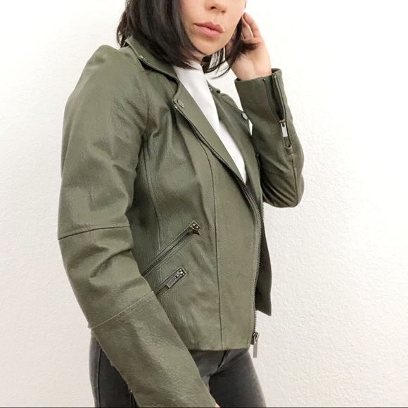 NWT Size S BCBG Green Pebbled Heavy Leather Motorcycle Jacket - Picture 3 of 8